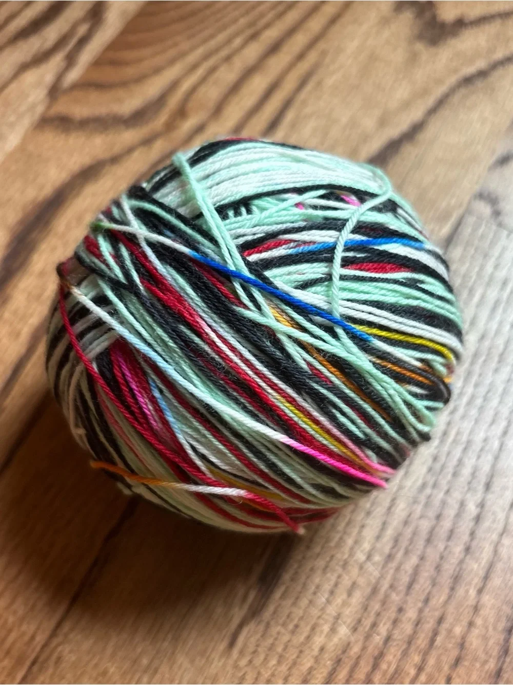Yarn Fingering Hand Dyed Rainbow Wool Blend 105g Mint Black Knitting Crochet